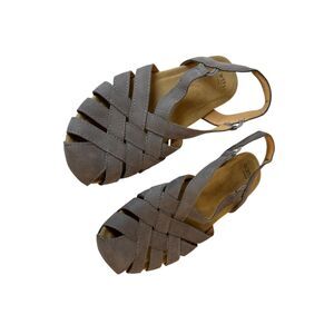 Earth Origins Berri Woven Sling Back Sandals Taupe Brown Leather Size US 9M